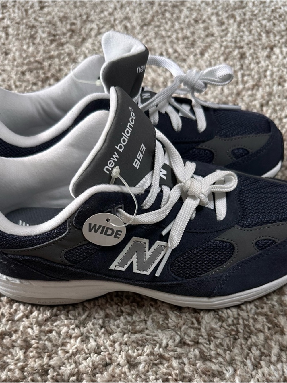 🩶🤍 NWT New Balance Kids Navy and Gray 993 Wide Lace-Up Sneakers- Size 5W 🤍🩶